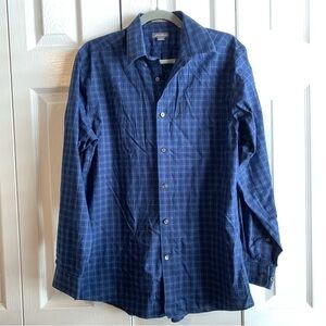 Eddie Bauer Button Shirt Long Sleeve Plaid Blue Wrinkle Free